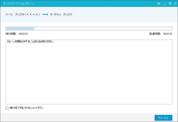 EaseUS Todo Backup ディスククローン実行中