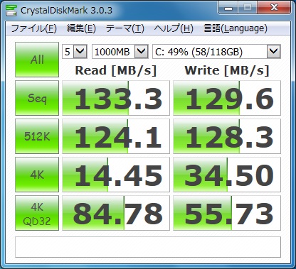 FMV-BIBLO NF50WN CrystalDiskMark SSD交換後