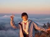 夕焼けと雲海の剣山 山頂 寒い