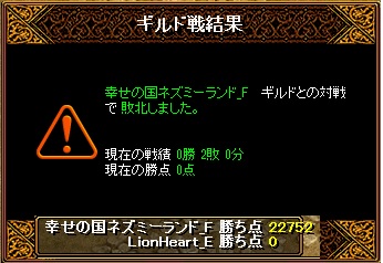 12月1日 ライオンGv VS 幸せの国ネズミーランド_F様