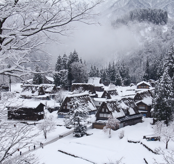 五箇山相倉合掌集落の雪景色 展望スポットより 五箇山相倉合掌集落の雪景色 展望スポットより
