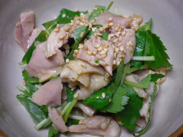 蒸し鶏三つ葉からし和え