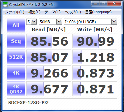 SDCFXP-128G-J92 ベンチマークテスト結果1