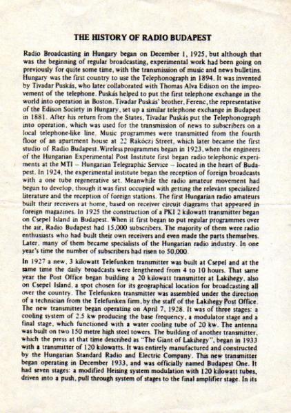 THE HISTORY OF RADIO BUDAPEST