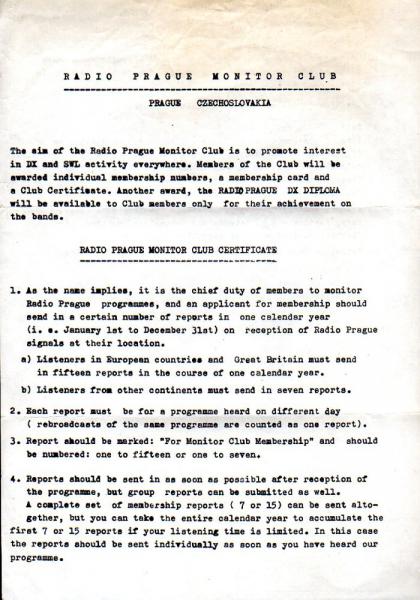 RADIO PRAGUE MONITOR CLUB PRAGUE CZECHOSLOVAKIA