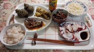 晩ご飯 煮付け・焼きナス・タコ刺身