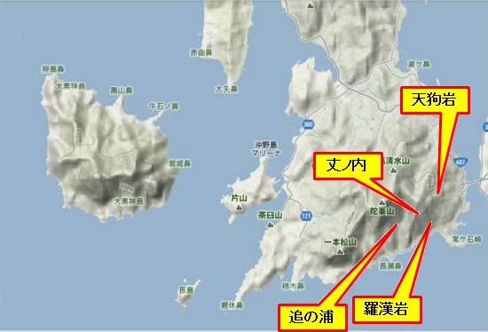 5)大柿町南部 天狗岩・羅漢岩・丈ノ内・追の浦