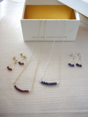 ruby and sapphire bar style necklace