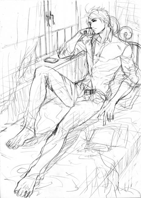 閻魔様オンザベッド 下描き
