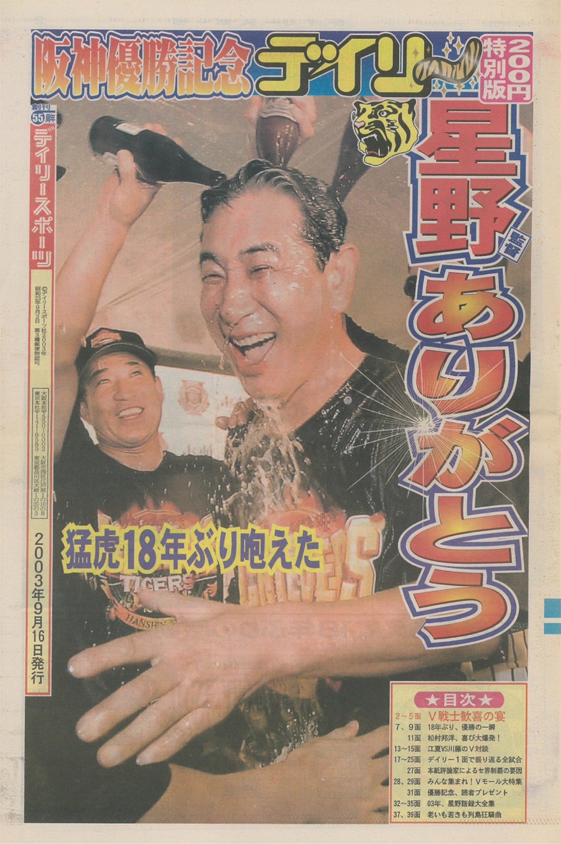 専門店 阪神タイガース2003年優勝デイリースポーツ特別版
