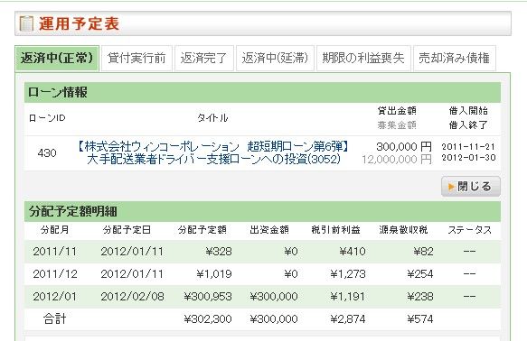 ウィンコーポレーション運用予定表