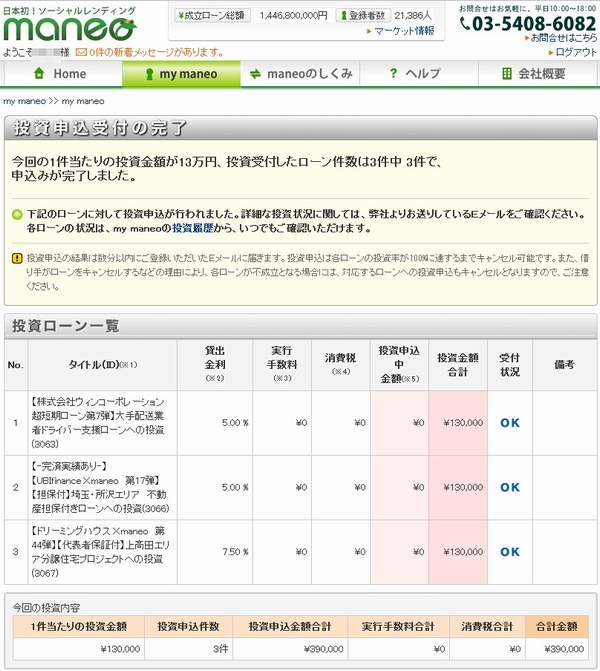 投資完了